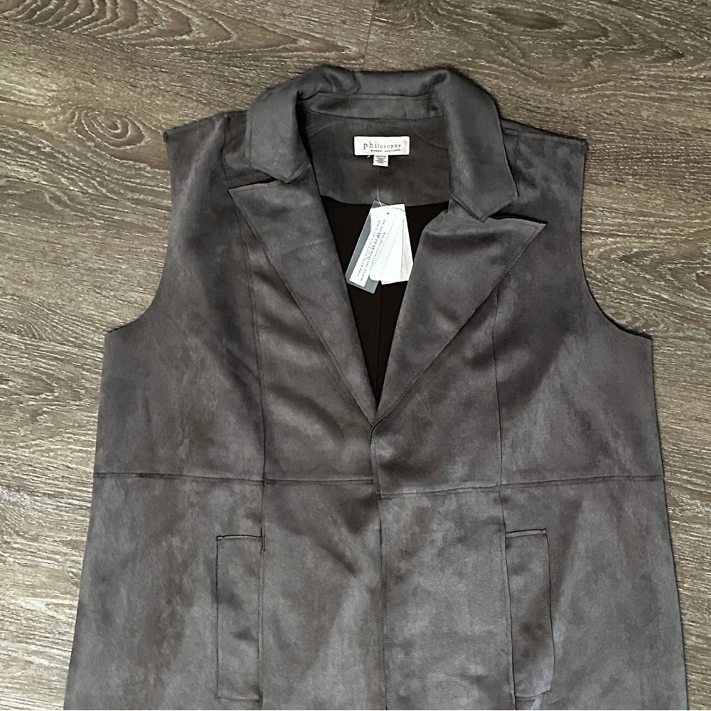 Philosophy Plus Size Faux Suede Vest Size 2X color Ash Smoke
